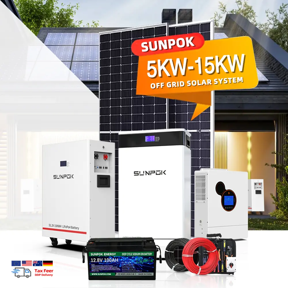 주거 전체 하이브리드 오프 그리드 태양광 발전 시스템 5000W 5KW 10KW 20KW 리튬 이온 배터리 MPPT 컨트롤러 가정 사용 유럽