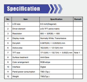 <strong>Lcd</strong> <strong>Display</strong> 8.0 Inch 800*600 <strong>Lcd</strong> Panel TFT <strong>LCD</strong> <strong>Display</strong> Module - Product Image 5