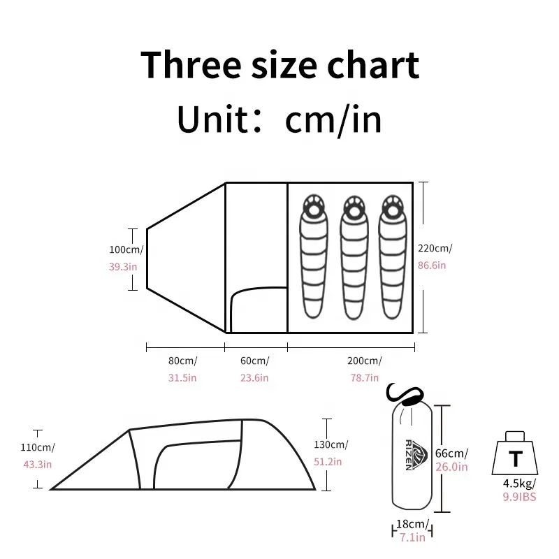 Maßge schneider ter umwelt freundlicher Stoff 3-4 Personen 4 Saison wasserdichtes Doppelschicht-Familien-Camping-Tunnel zelt im Freien