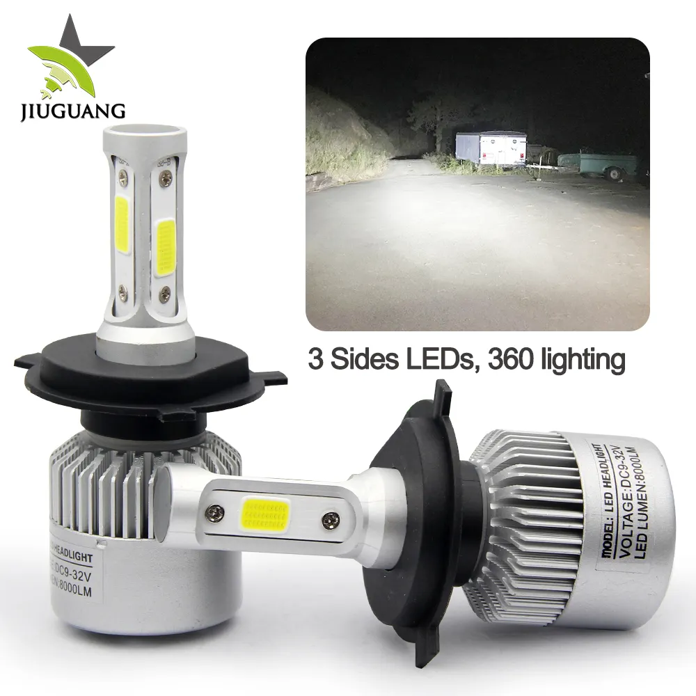 Bombillas de faro Led para coche, luz de alta potencia superbrillante, 3 lados, S2, COB, 8000Lm, 360, 9005, 9006, H11, H4, H7