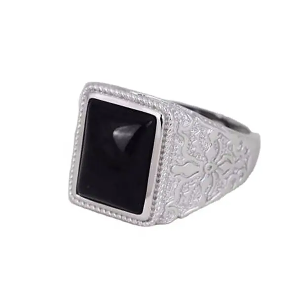 Último diseño de anillo de plata de piedra negra de Plata de Ley 925 para hombre