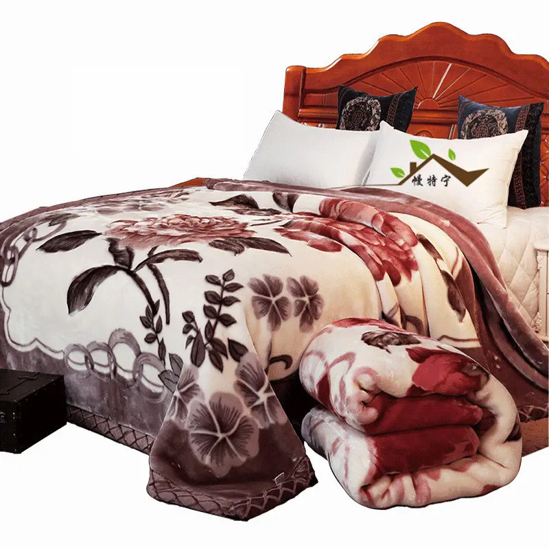 Cobertor Raschel Duplo grosso Douminkwarm Coral Cama de Solteiro Floral Retangular para o Inverno tecido 100% Poliéster