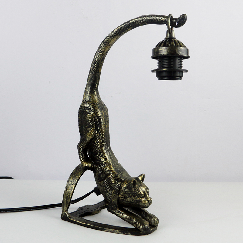 LongHuiJing 18Inch Tall Cat Lamp Stand With Square Stained Glass Handcrafted Table Desk Lamp Night Light