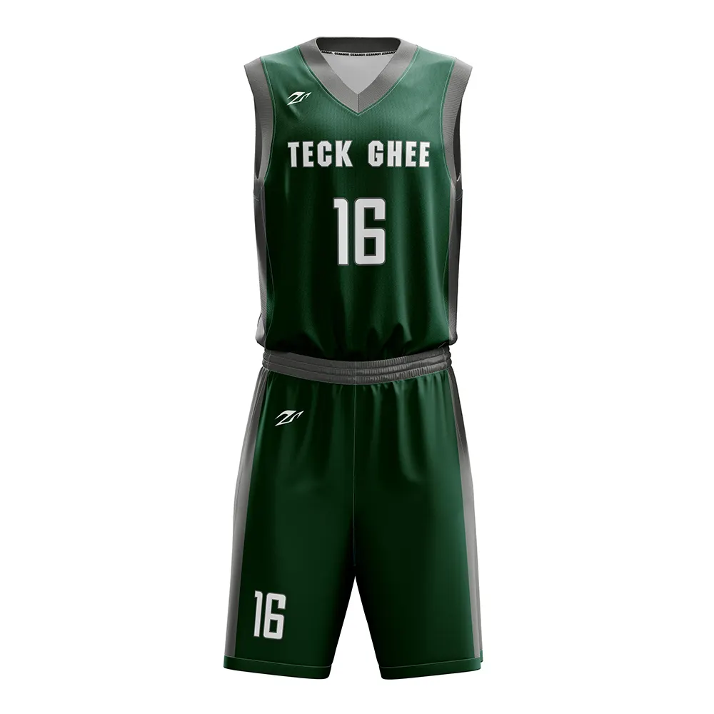 Camiseta de baloncesto reversible personalizada color verde diseño de uniforme de baloncesto sublimación de alta calidad