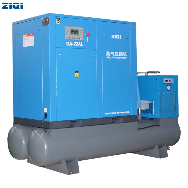 Compresor de aire con tanque y secador, dispositivo de poco ruido de 15kw, 22kw, 16bar, rotativo, silencioso, de velocidad variable