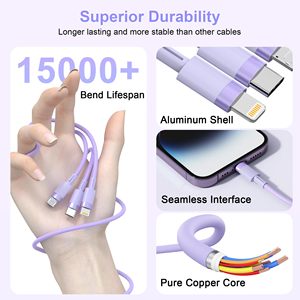TKT快速充电器适配器线3合1多USB充电电缆类型-C微型USB，适用于兼容计算机智能的闪电端口 - Product Image 3