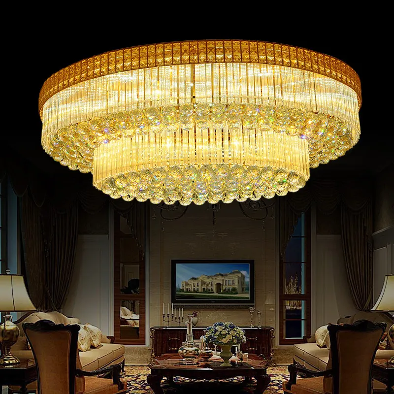 Round wedding indoor decorative crystal pendant lamp gold hotel bedroom living room modern ceiling crystal chandelier light