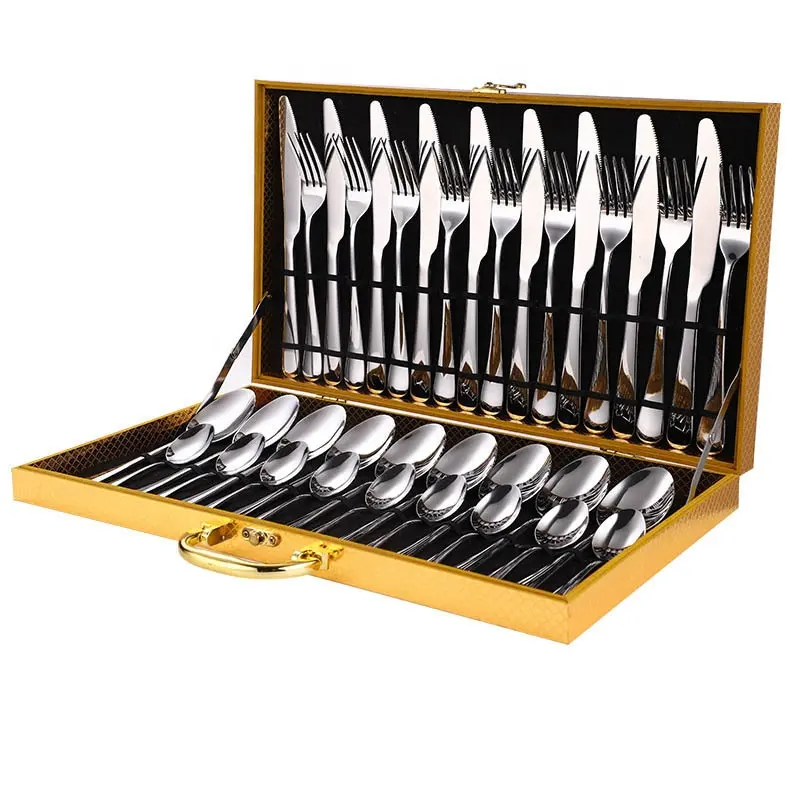 Kitchen Accessories High-end Gold/ Black Color 36pcs Tableware Set Stainless Steel Steak Cutlery Set with spoon & Knife