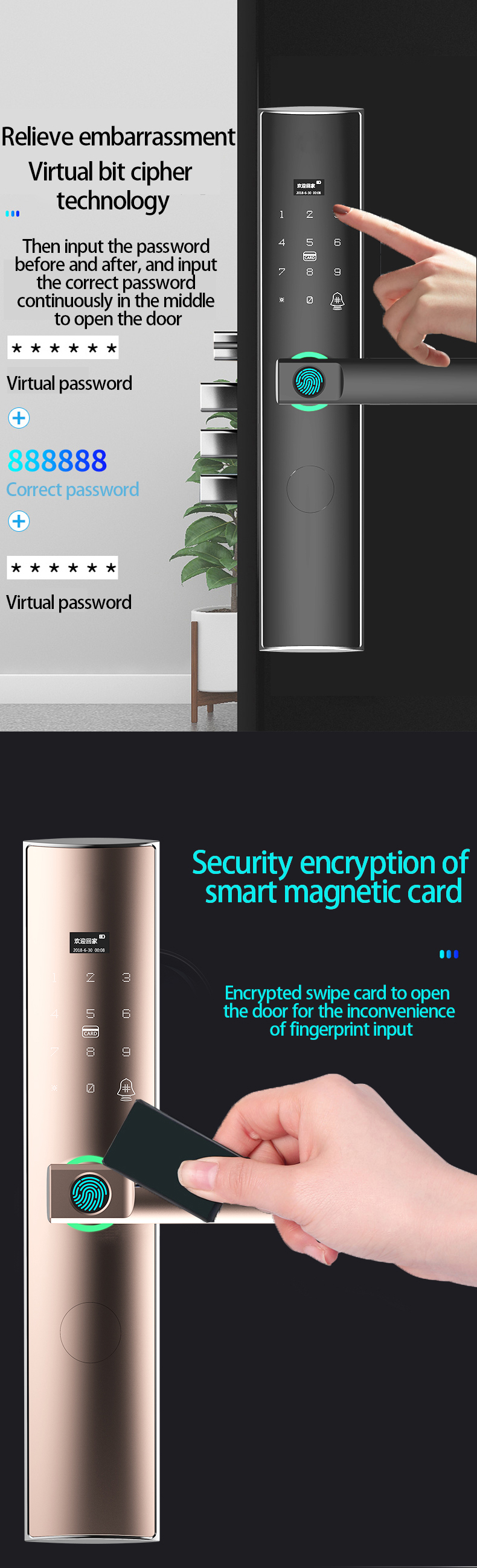 Multi-unlocking methods of intelligent door lock for household entry fingerprint lock applet temporary key unlocking safety