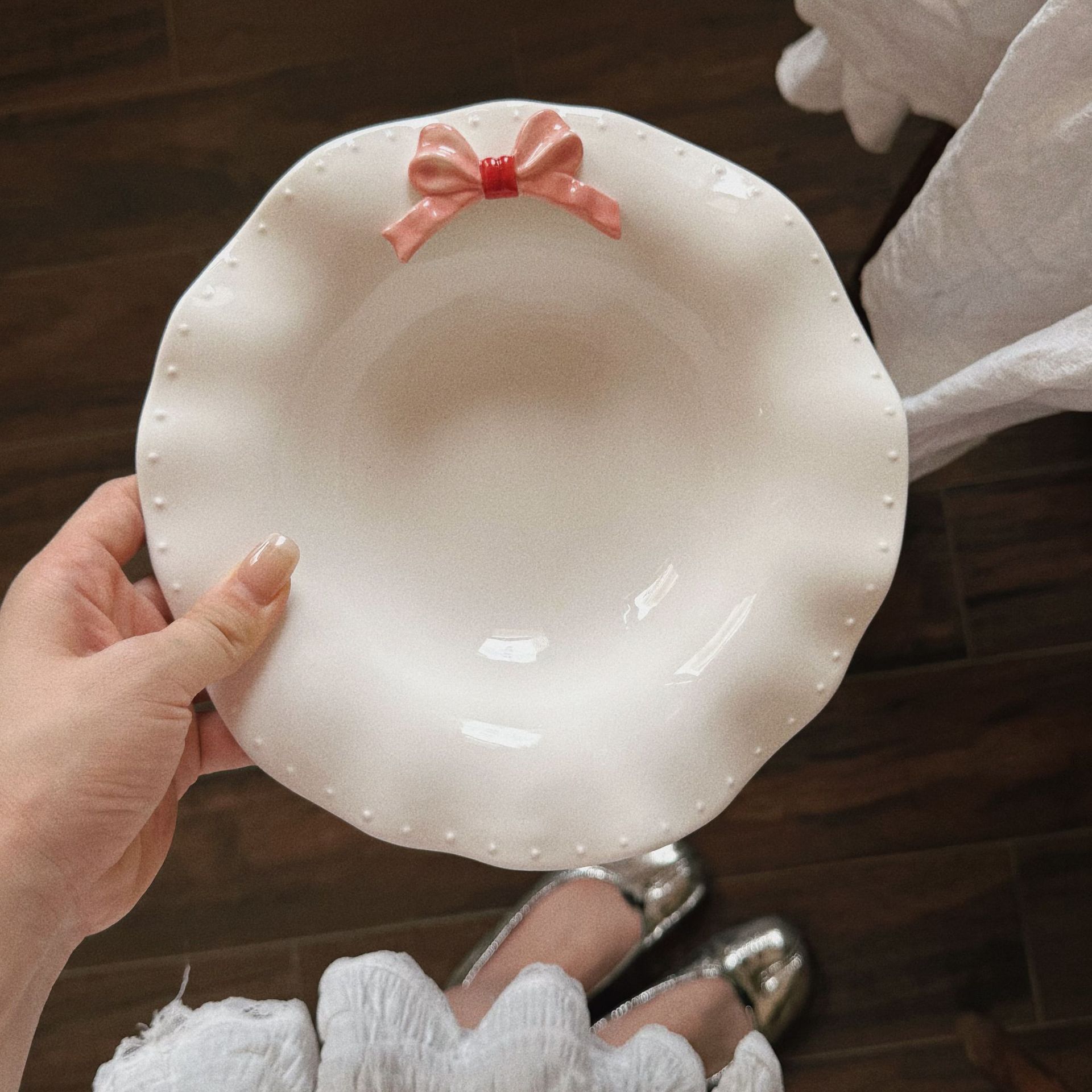 Pink bow irregular plate 22*5cm