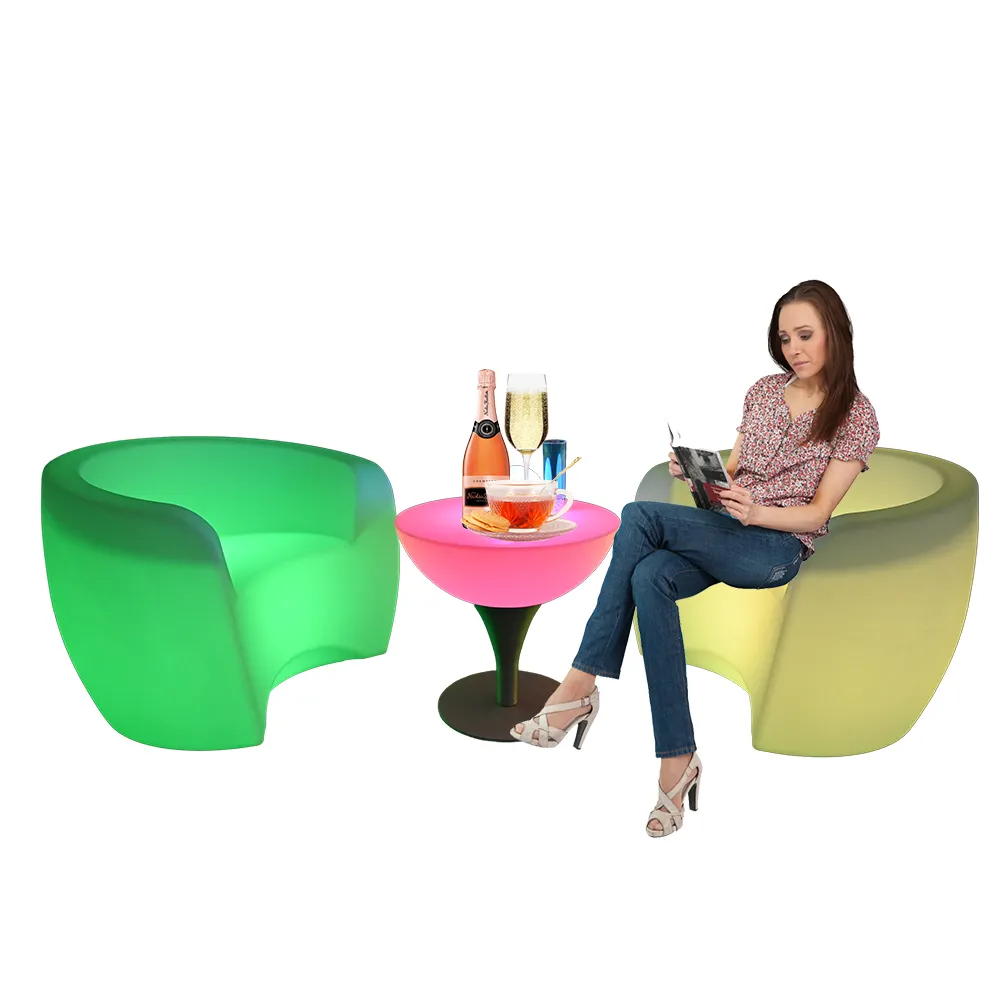 Juego de mesa de cubo LED y sillón de plástico, muebles de Bar de salón de Club nocturno para el hogar, Bar, eventos al aire libre, uso de Hotel