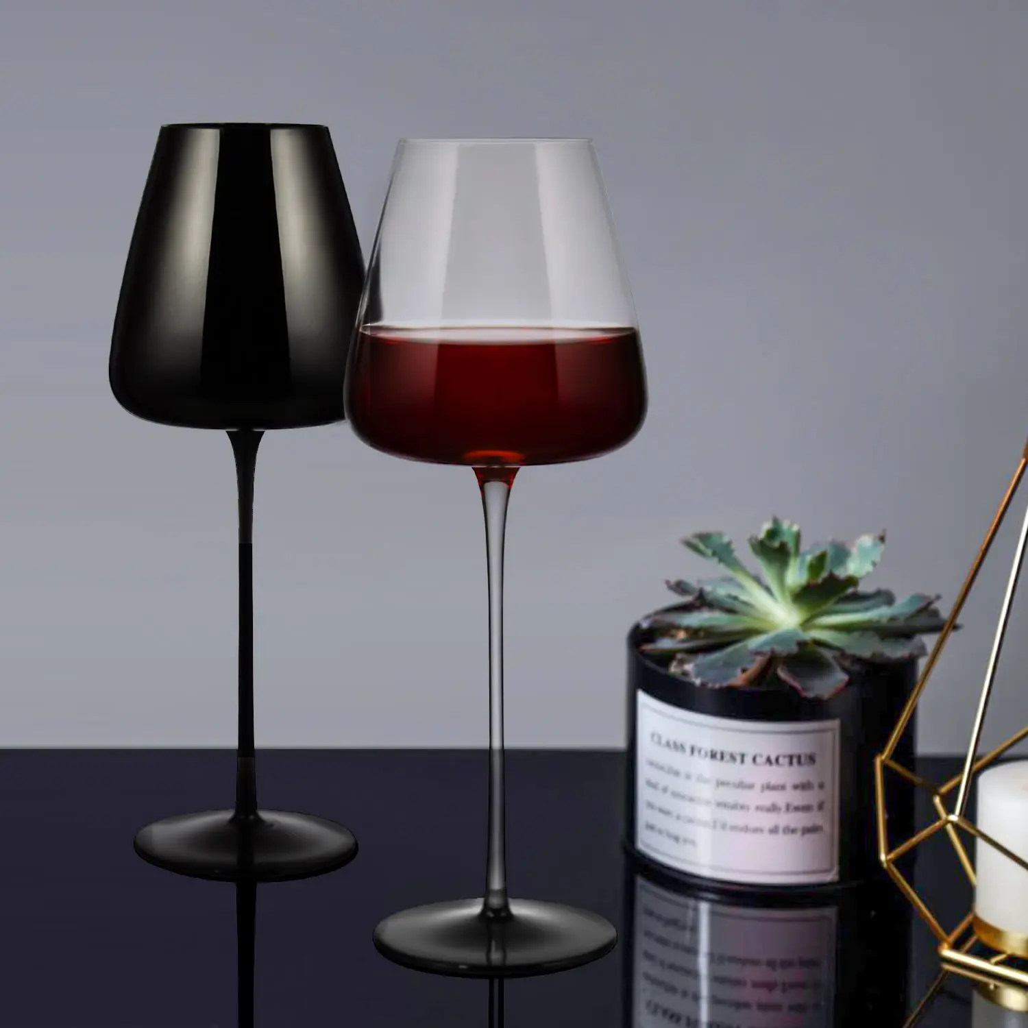 Samlife Hotel Navidad Marca Custom Long Stem Crystal Glass Copas de vino de color negro