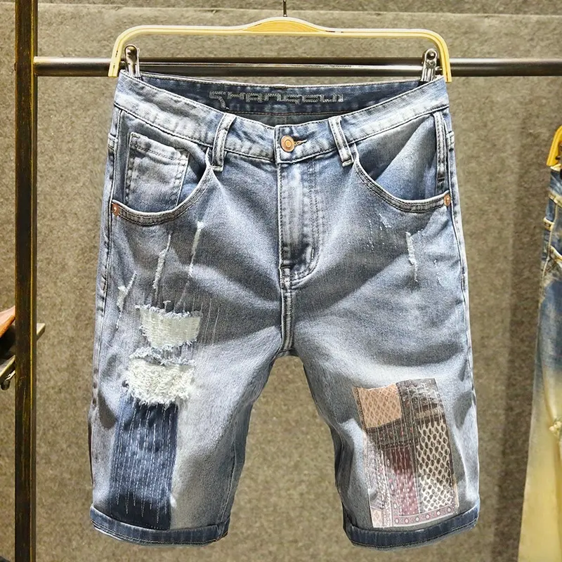 Summer new men's Denim Shorts men's jeans tight shorts