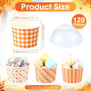 9oz tek kullanımlık dondurma kağıt çorba sonbahar temalı tatlı kase kubbe plastik PET kapaklı aperatif fincan kase konteyner tedavi
