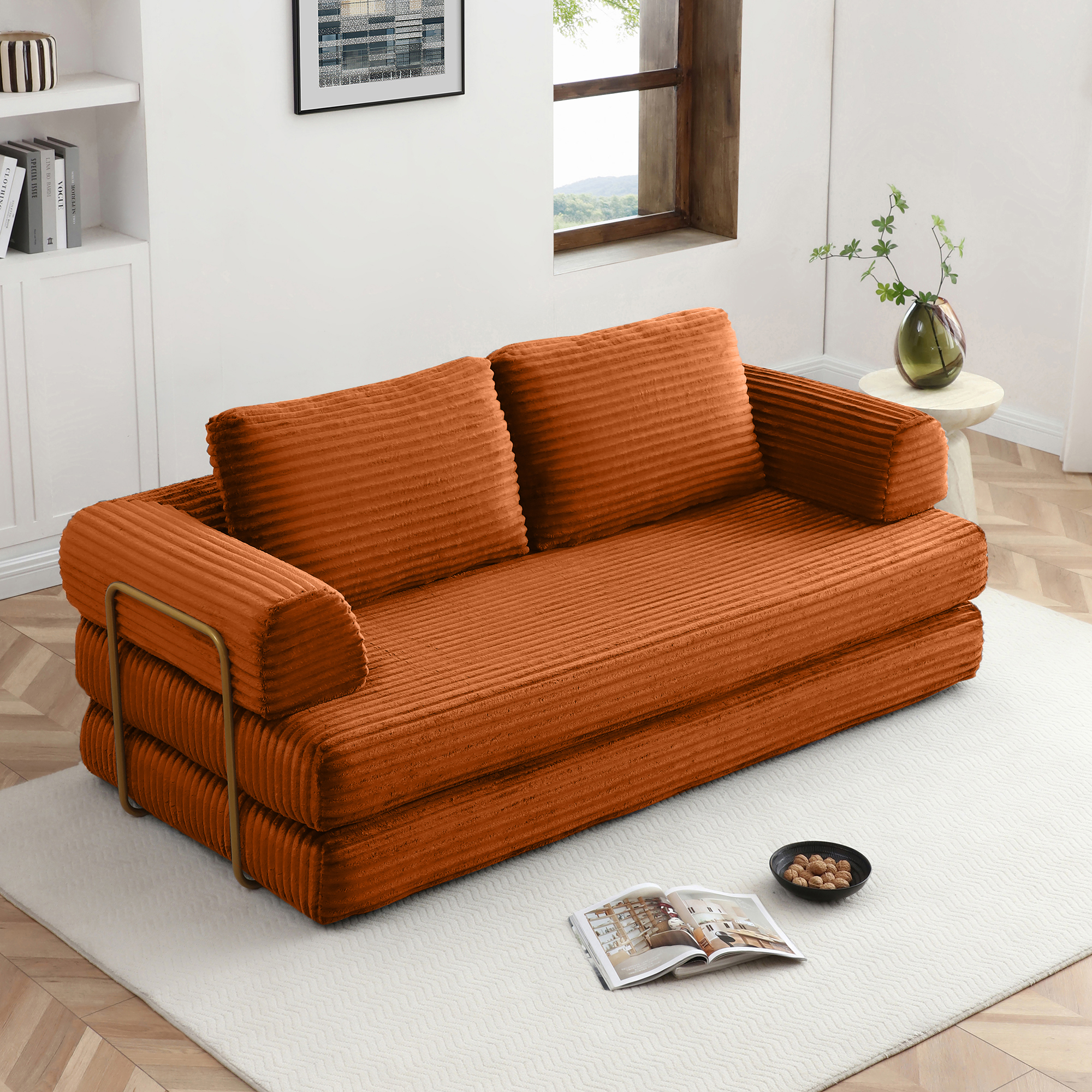 Orange + Velours côtelé + Mousse + 3 places