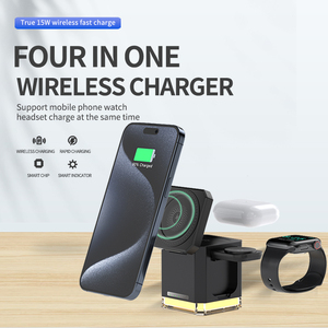 Smart ที่ชาร์จไร้สายแบบแม่เหล็ก4 IN1พับได้, แท่นชาร์จไร้สายแบบ3 in 1แท่นชาร์จพร้อมไฟกลางคืนแบบ LED สำหรับ Apple - Product Image 2