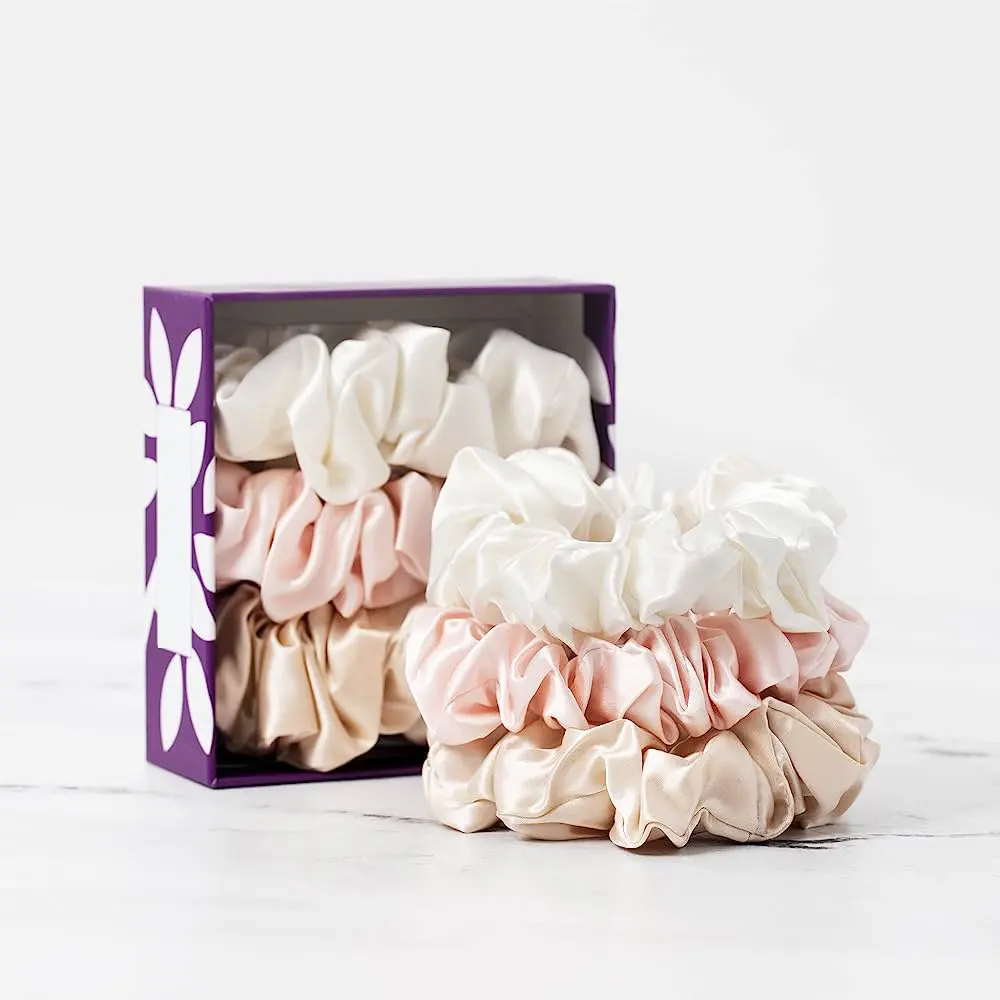 La confezione regalo all'ingrosso di Scrunchies per capelli di vendita calda può Scrunchies personalizzati con Set di combinazioni di Logo cravatta per capelli