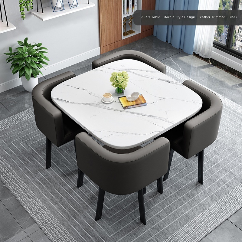 Mesa cuadrada con diseño de imitación de piedra - cuero negro