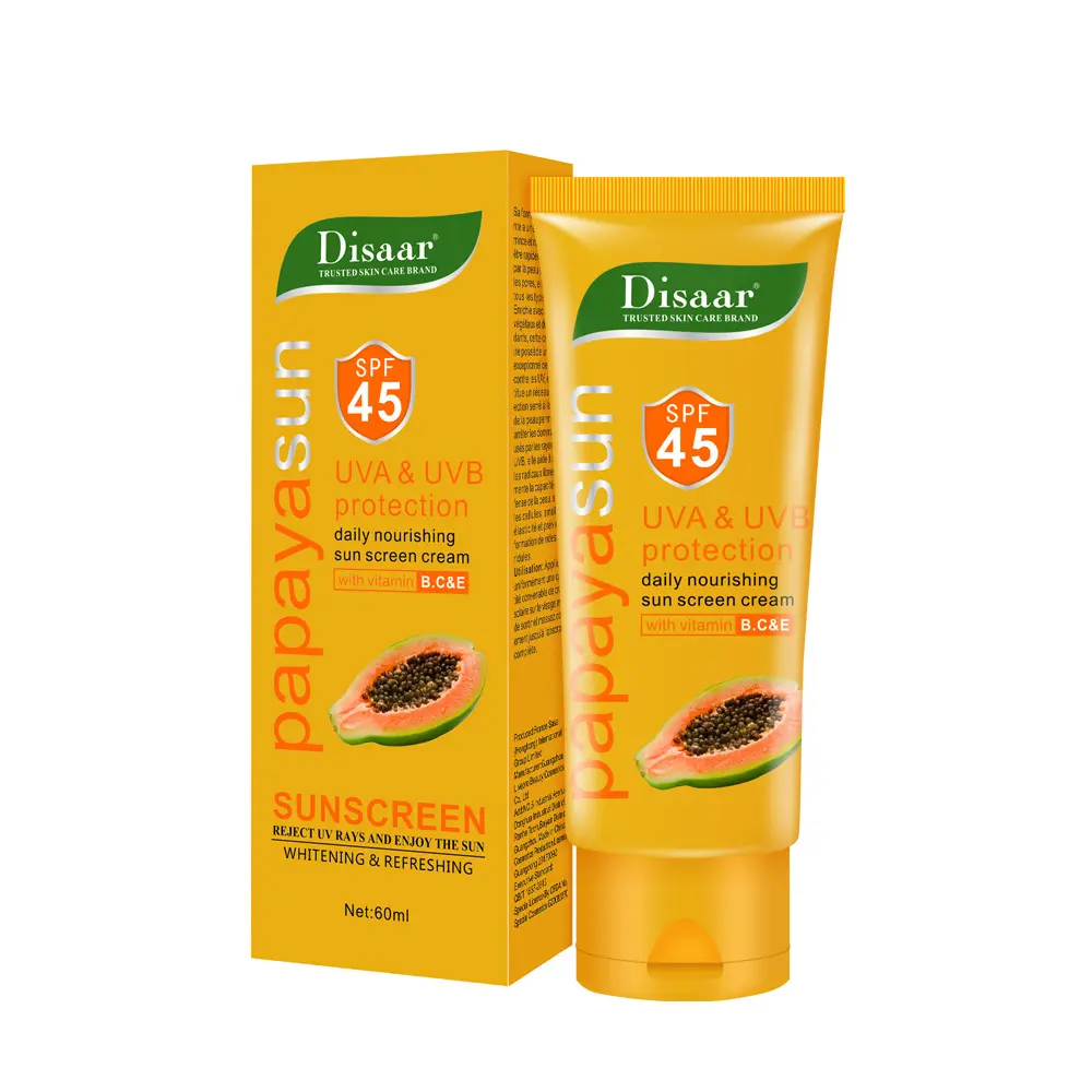 Papaya-crème solaire anti-huile spf 45, soak-off, hydratante, biologique, blanchissante, pour toutes les peaux, bloc solaire, pour le visage