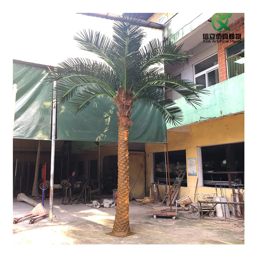 Palmera Artificial de camuflaje para exteriores, decoración de piscina, paisajismo, a prueba de UV, sintético, con fecha de plata