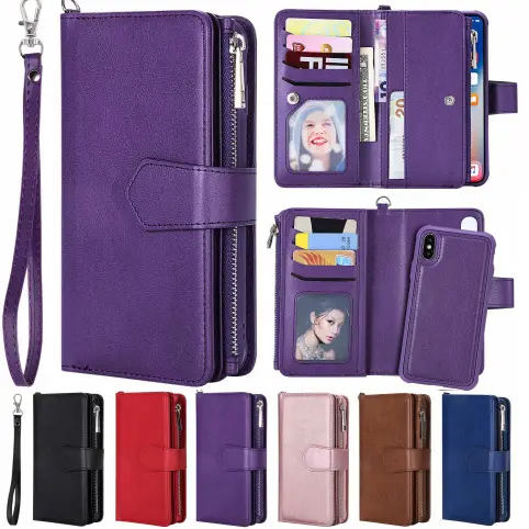 Многофункциональная Магнитная сумка для телефона кошелек кожаный чехол Съемная задняя крышка для iPhone 15 14 13 12 11 PRO MAX X XS MAX XR 8 7