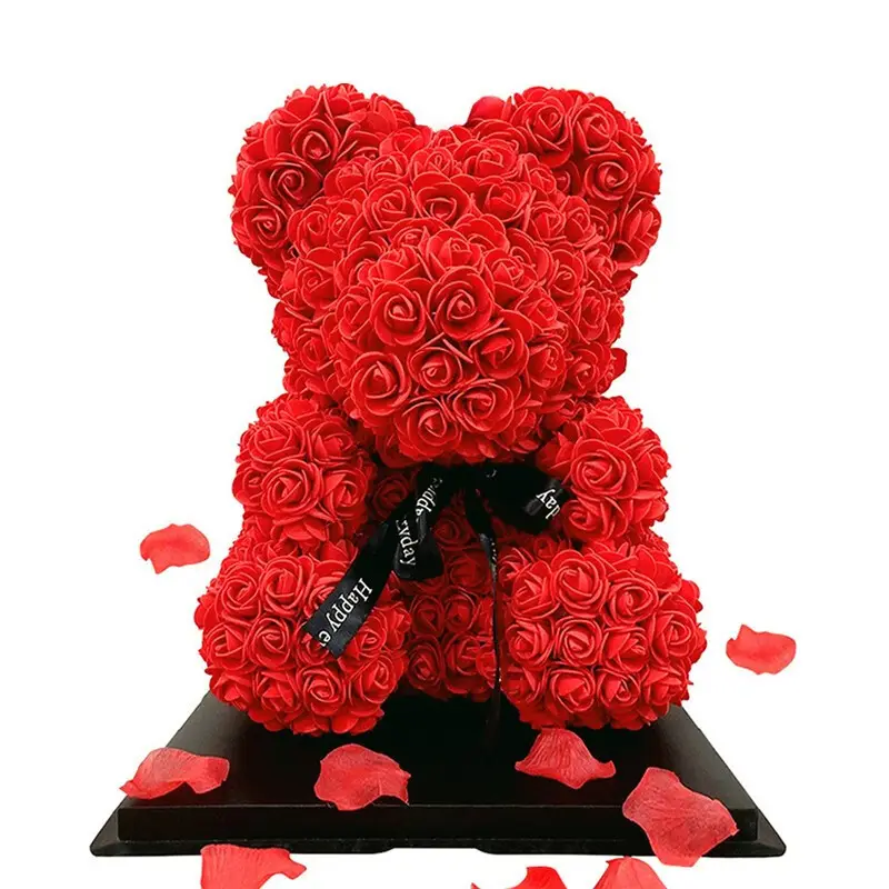 Y-A006 좋은 가격 꽃 테디 베어 선물 상자 40cm 인공 보존 거품 레드 로즈 테디 베어 발렌타인 선물