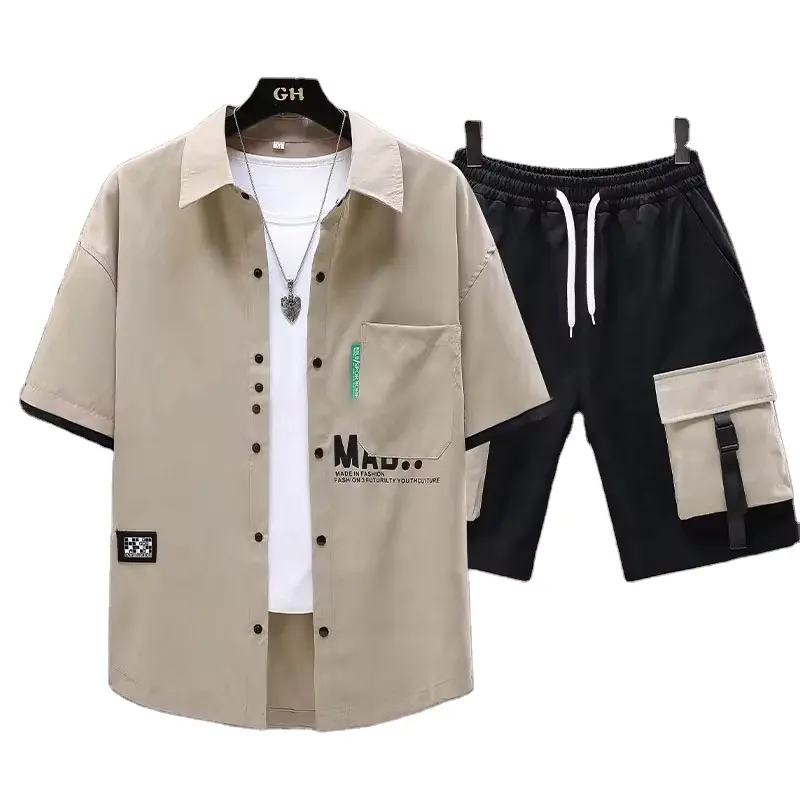 Camisas de vestir formales de negocios informales para hombre con logotipo personalizado elástico de alta calidad, manga corta Vintage, trabajo de verano, uso informal de negocios