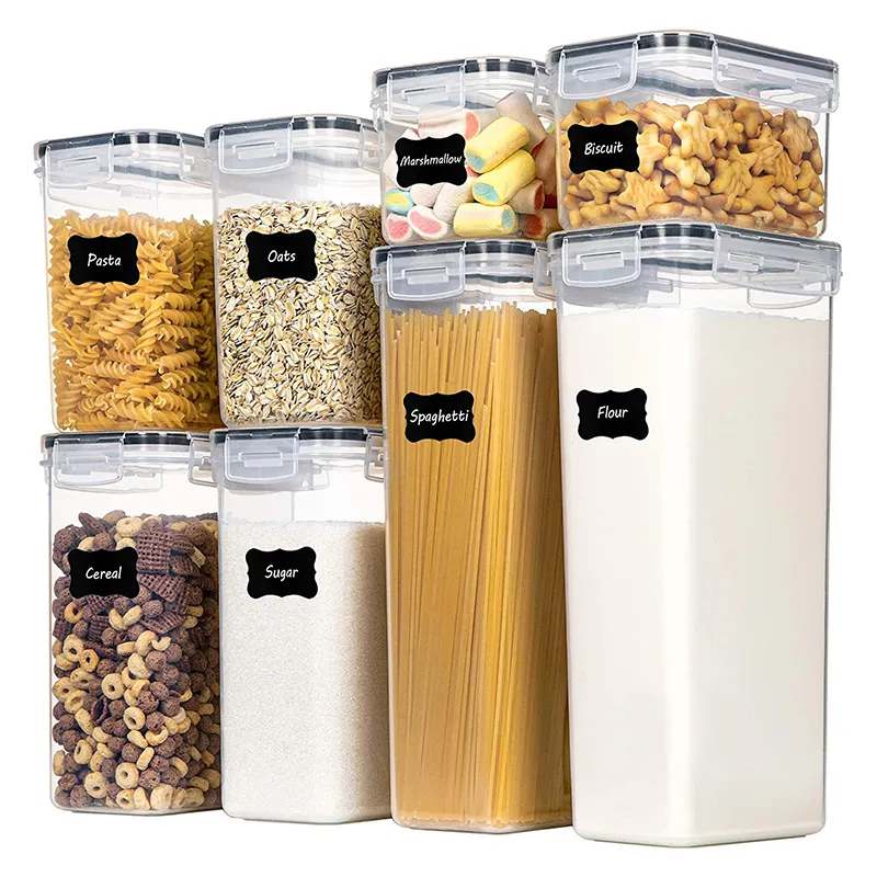 Recipientes de armazenamento de alimentos seco, 8 peças, pp, apertado, plástico, cereal, recipiente, caixa para despensa e organizador de cozinha