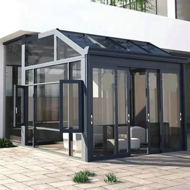 Design moderno francese piccolo 4 stagione di vetro camera inverno giardino di casa di alluminio veranda con porta pieghevole per esterno cortile