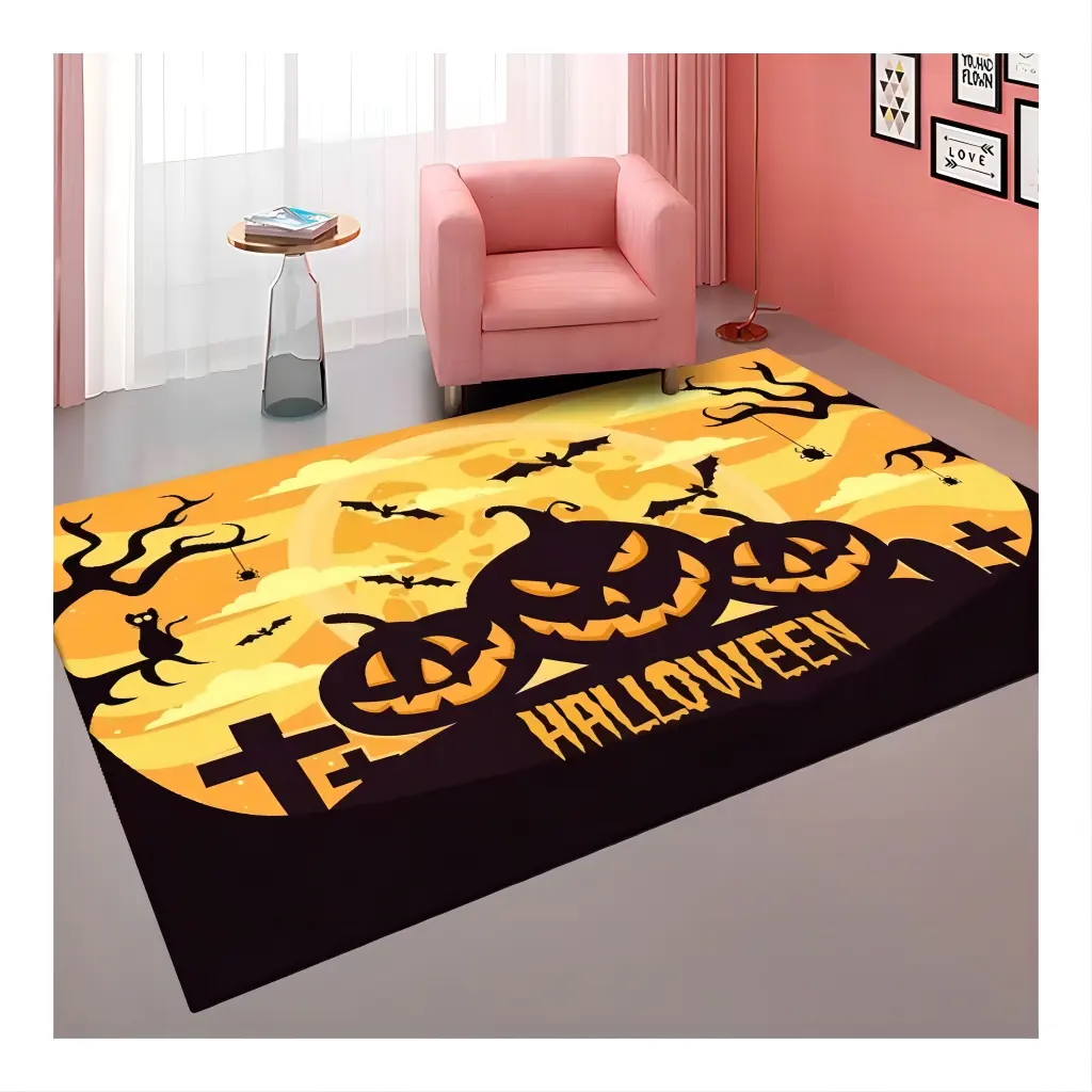 Desolado estilo occidental aterrador calabaza murciélago cementerio alfombra de Halloween suave y cómoda alfombra Extra grande para sala de estar