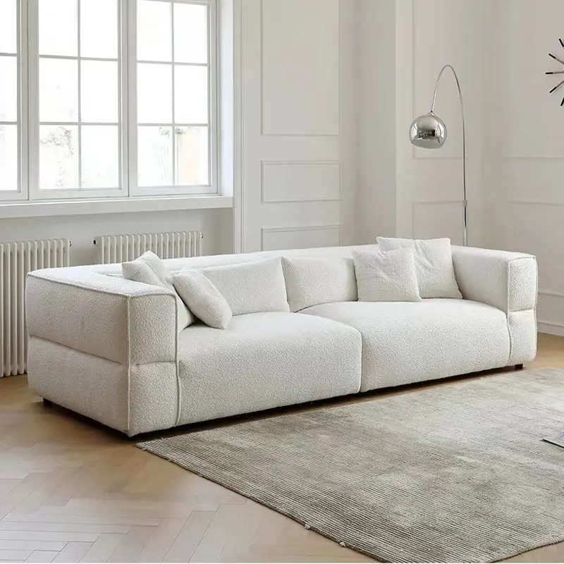 Estilo italiano ligero de lujo moderno muebles para el hogar tapicería sofá seccional sofá conjunto blanco Boucle sofá para sala de estar