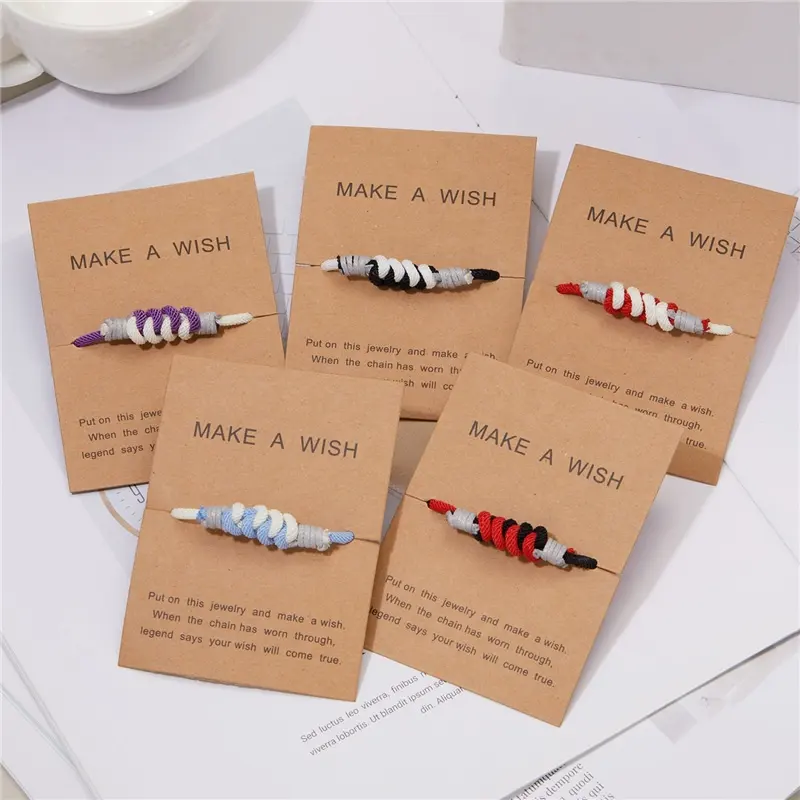 Wholesale Fashion Spliced Mixed Color Weave Cotton Woven Rope Adjustable Bracelet Paper Card Jewelry For Women