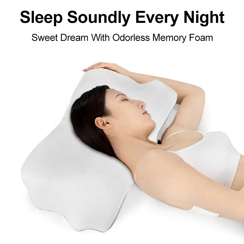首と肩の痛みを和らげるための通気性のある人間工学に基づいたバタフライメモリーフォーム整形外科頸部睡眠ベッド枕