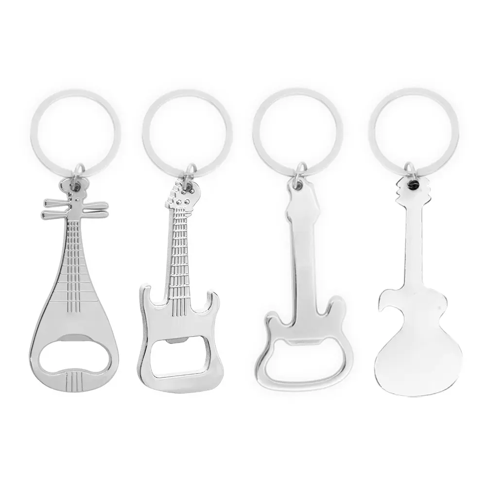 Custom double sided printable laser music bar practical promotional business gifts creative beer guitar bottle opener keychain