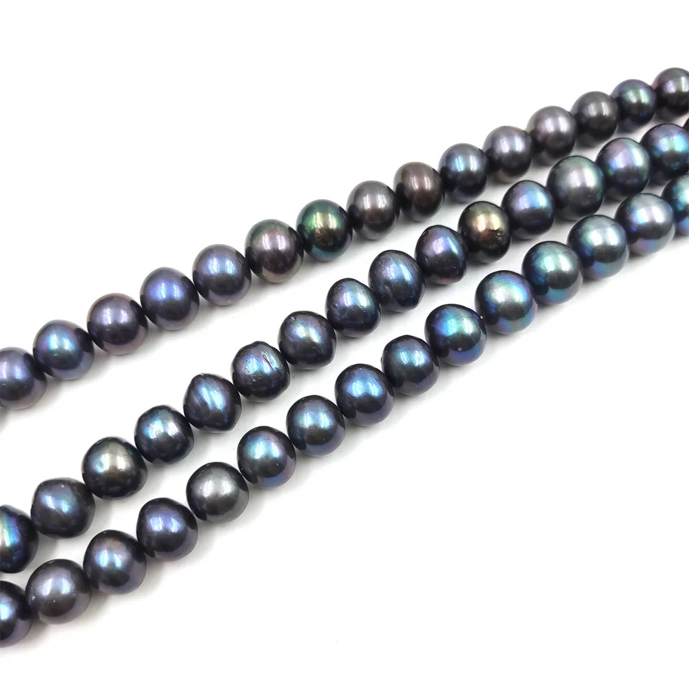 Perline sciolte perle barocche nere naturali vicino a rotonde perle d'acqua dolce coltivate stringa fai da te gioielli fatti a mano collana braccialetto set