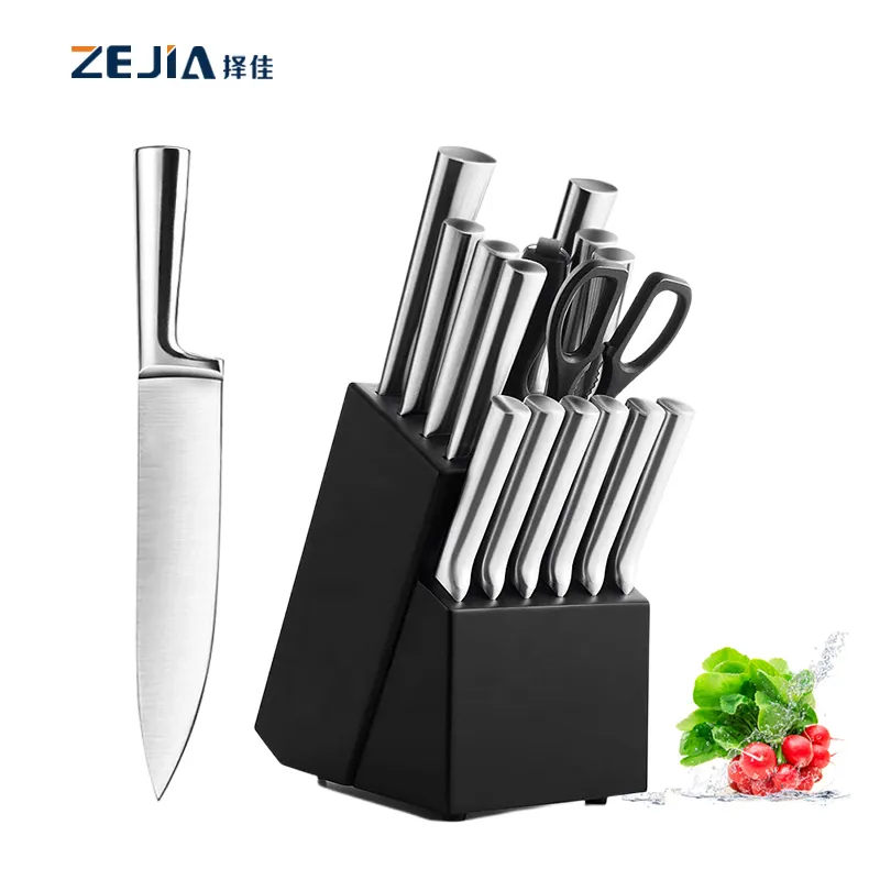 ZEJIA Edelstahl Kochmesser 16-teiliges Küchenmesser set mit schwarzem Block und Messers chärfer