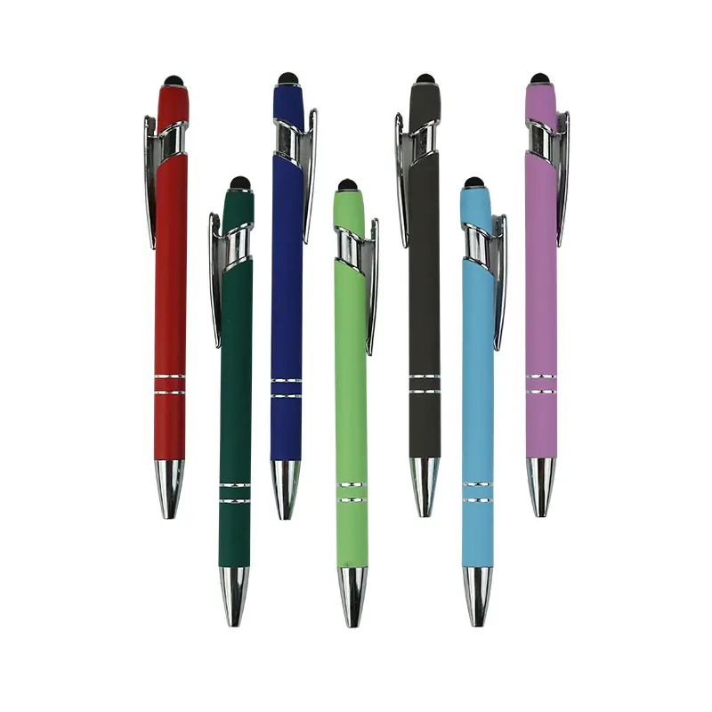 Bolígrafo de Metal con revestimiento de goma para pantalla táctil, bolígrafo multifuncional con logotipo personalizado promocional, precio barato