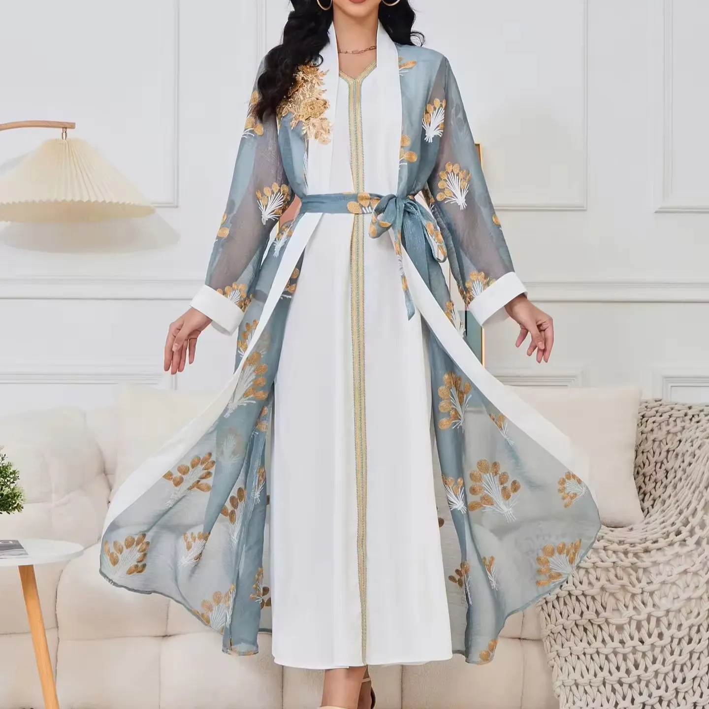 Eid arabe 2 pièces musulman élégant ensemble robe luxe soirée Abaya Niqab Turquie Islam prière vêtements Dubai Ramadan Abaya