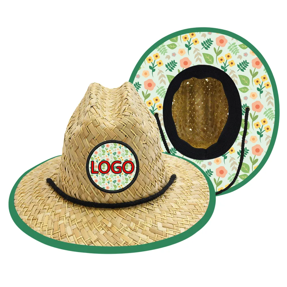 2021 Popular Branded Customized Rush Beach Wide Large Brim Girls Kids Lifegurad Chapéu de palha para crianças bonitos chapéus para meninas