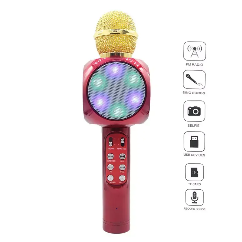 फैक्टरी WS1816 कराओके माइक्रोफोन वायरलेस कंडेनसर माइक्रोफोन के साथ बीटी स्पीकर रंगीन रोशनी