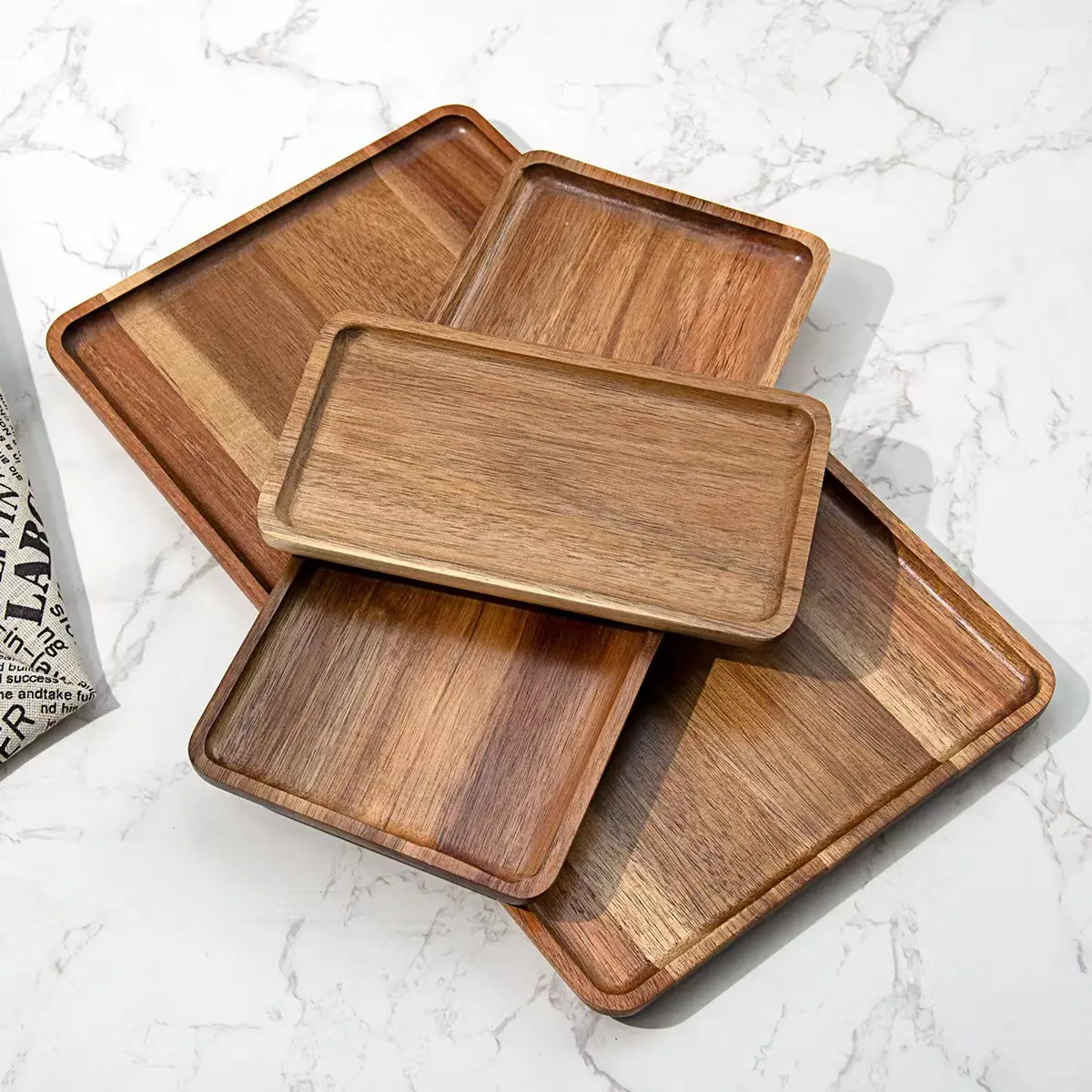 Wholesale custom logo wooden Japanese service tray Home breakfast cake saucer Acacia wood rectangular tray