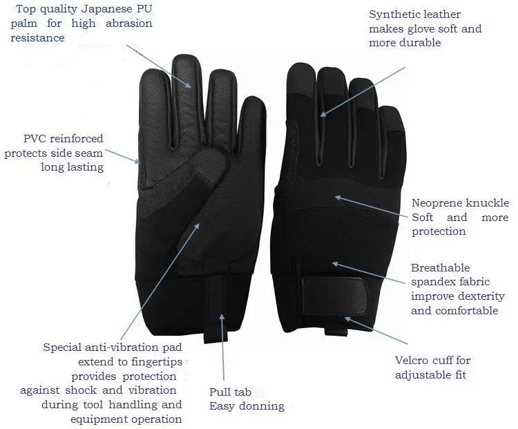 Fabrika satış [envanter mevcut] ISO sertifikalı anti-titreşim otomobil eldiven/ISO 10819:2013 CE EN388 2311 - 7598 emniyet eldiveni açı öğütücüler