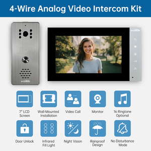 Kit de intercomunicación con cámara de timbre de vídeo de 7 pulgadas, desbloqueo de 2 puertas, sistema de teléfono de puerta de 4 colores con pantalla táctil para seguridad del hogar - Product Image 3