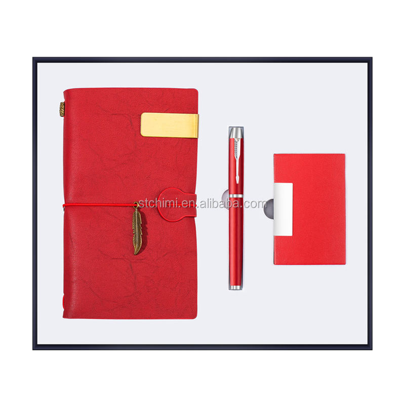 Red notebook+pen+name card holder