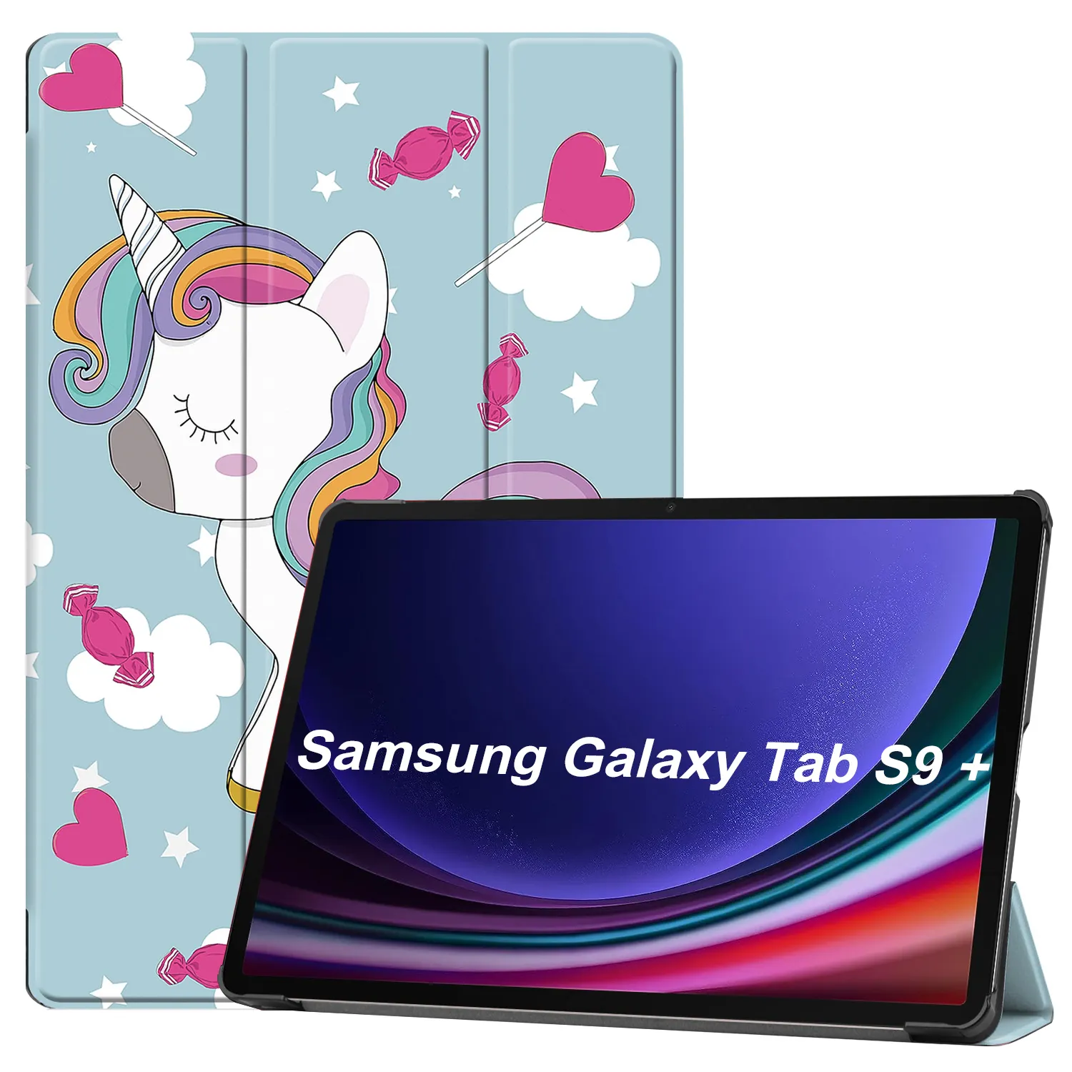 Ốp bảo vệ máy tính bảng Samsung Galaxy Tab S9 Plus 12.4 inch phù hợp với vỏ bọc da sơn hoạt hình ba lần