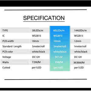 แถบไฟ LED ดิจิตอล RGB 12V WS2815แยกสัญญาณคู่สามารถระบุที่อยู่ได้30/60/144 led/m ควบคุมด้วยเสียงด้วยตัวเครื่องทองแดง - Product Image 3
