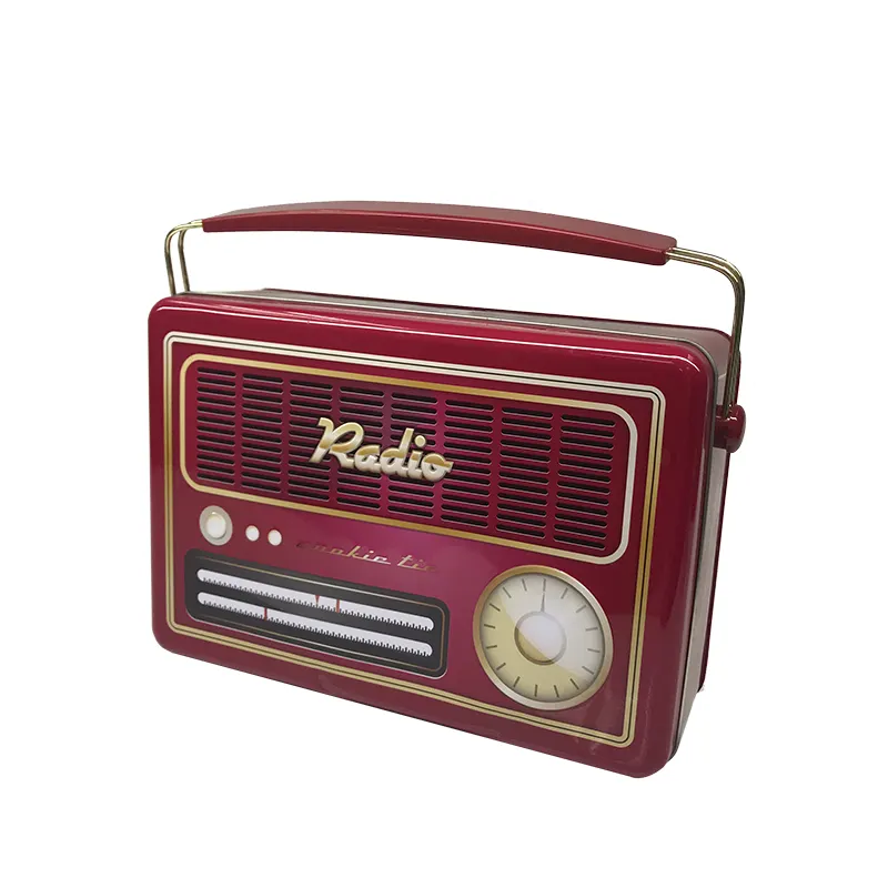 Brinquedo Walkman de lata em forma de gravador de rádio elegante com logotipo em relevo caixa de lata para presente reciclável de qualidade alimentar