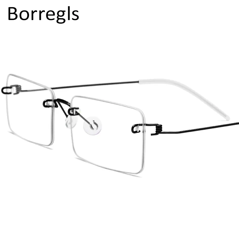 Borregls vidasız gözlük reçete gözlük kadın çerçevesiz miyopi optik titanyum alaşımlı kore gözlük çerçeve erkekler 28619