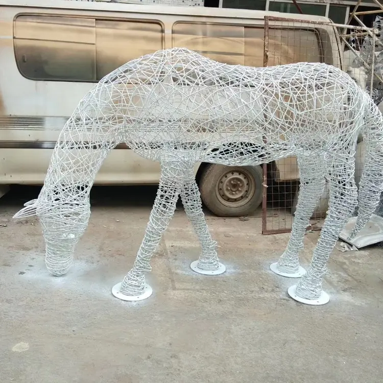 contemporary sculpture stainless steel horse wire sculpture for outdoor