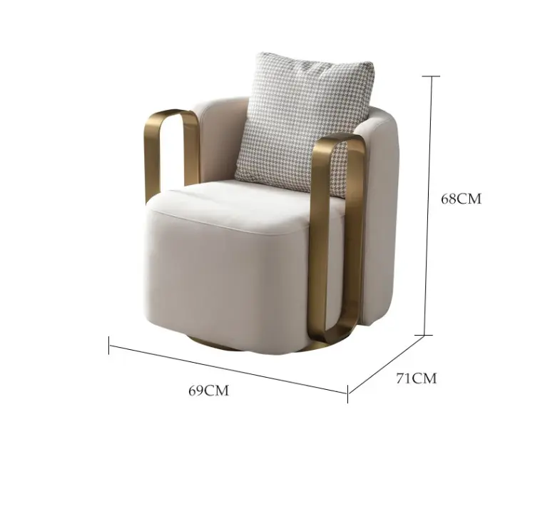 Sillón giratorio de tela nórdica moderna, sofá individual de terciopelo con marco de metal dorado de lujo para muebles de sala de estar